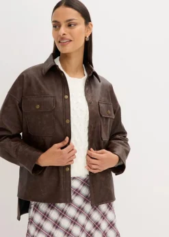 bonprix Bekleidung·Jacken & Mäntel|Blusen & Tuniken^Lederimitat-Hemd in Used-Optik dunkelbraun used