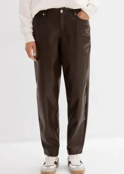bonprix Bekleidung·Kleider|Hosen^Lederimitat-Hose im Barrel Shape, Mid Waist dunkelbraun