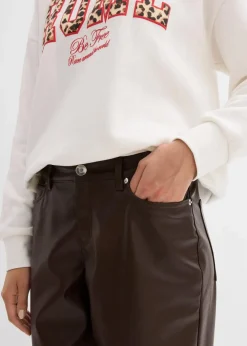 bonprix Bekleidung·Kleider|Hosen^Lederimitat-Hose im Barrel Shape, Mid Waist dunkelbraun