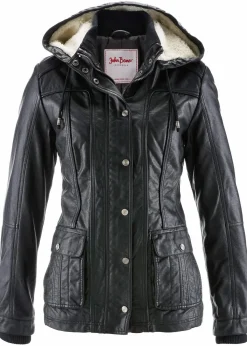 bonprix Bekleidung·Hosen|Jacken & Mäntel^Lederimitat-Jacke schwarz