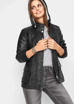bonprix Bekleidung·Hosen|Jacken & Mäntel^Lederimitat-Jacke schwarz