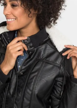 bonprix Bekleidung·Hosen|Jacken & Mäntel^Lederimitat-Jacke schwarz