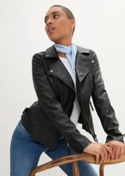 bonprix Bekleidung·Hosen|Jacken & Mäntel^Lederimitat-Jacke aus reiner Viskose schwarz