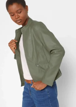 bonprix Bekleidung·Hosen|Jacken & Mäntel^Lederimitat-Jacke aus reiner Viskose oliv