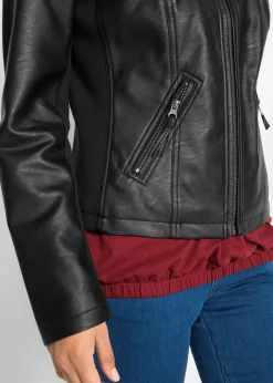 bonprix Jacken & Mäntel|Bekleidung·Hosen^Lederimitat-Jacke aus reiner Viskose schwarz