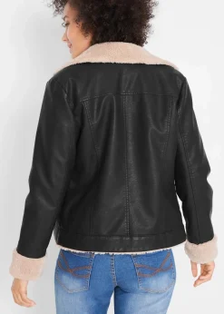 bonprix Jacken & Mäntel|Bekleidung·Hosen^Lederimitat-Jacke, gefüttert schwarz