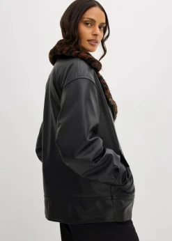 bonprix Bekleidung·Hosen|Jacken & Mäntel^Lederimitat-Jacke mit Leoparden Kunstfell schwarz