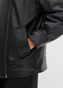bonprix Bekleidung·Hosen|Jacken & Mäntel^Lederimitat-Jacke mit Leoparden Kunstfell schwarz
