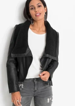 bonprix Bekleidung·Hosen|Jacken & Mäntel^Lederimitat-Jacke mit Schalkragen schwarz