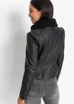 bonprix Bekleidung·Hosen|Jacken & Mäntel^Lederimitat-Jacke mit Schalkragen schwarz
