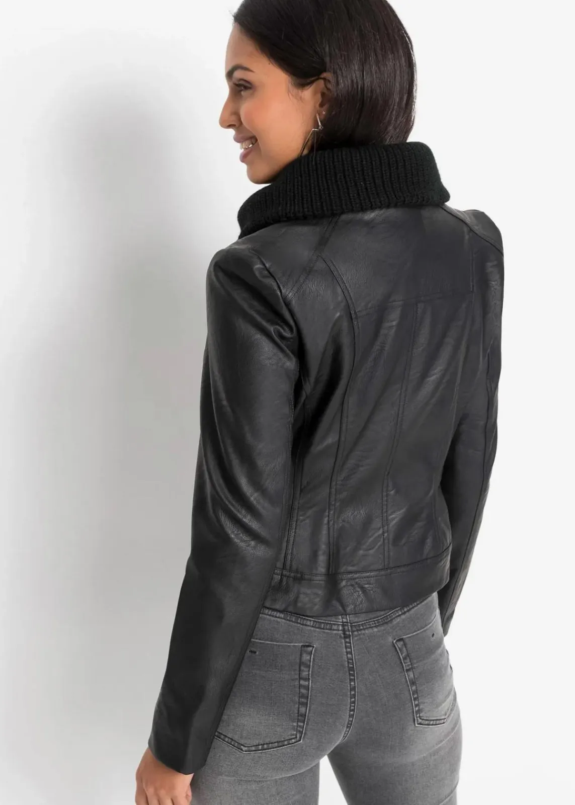 bonprix Bekleidung·Hosen|Jacken & Mäntel^Lederimitat-Jacke mit Schalkragen schwarz