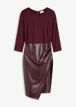 bonprix Bekleidung·Pullover & Strickjacken|Kleider^Lederimitat-Kleid mit Jersey-Oberteil weinrot