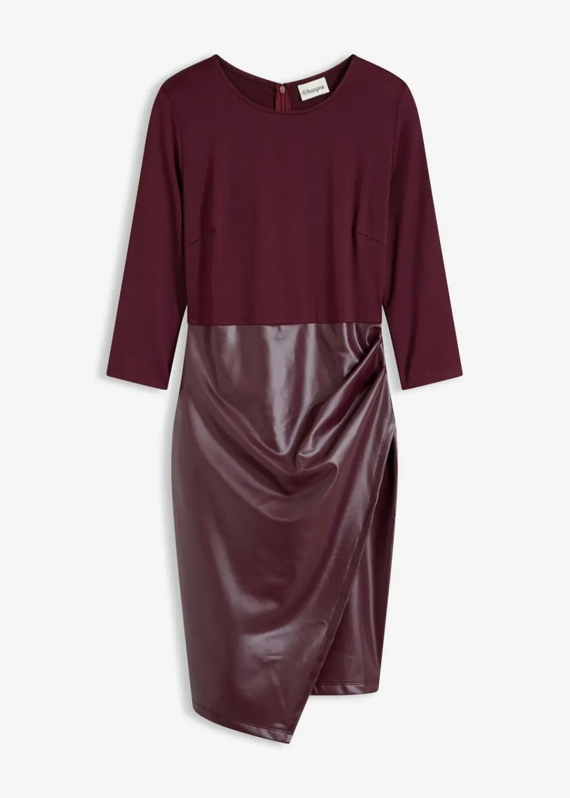 bonprix Bekleidung·Pullover & Strickjacken|Kleider^Lederimitat-Kleid mit Jersey-Oberteil weinrot