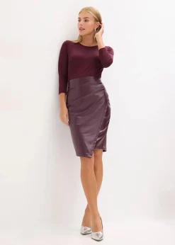bonprix Bekleidung·Pullover & Strickjacken|Kleider^Lederimitat-Kleid mit Jersey-Oberteil weinrot