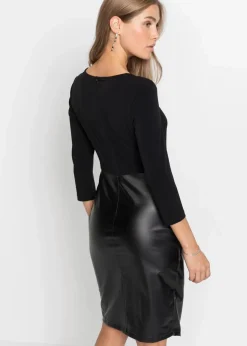 bonprix Kleider|Bekleidung·Pullover & Strickjacken^Lederimitat-Kleid mit Jersey-Oberteil schwarz