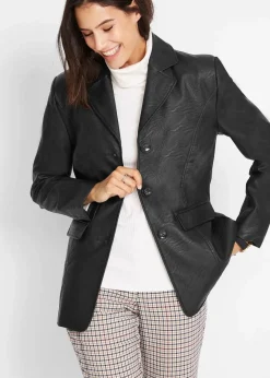 bonprix Jacken & Mäntel|Bekleidung·Hosen^Lederimitat-Longblazer schwarz