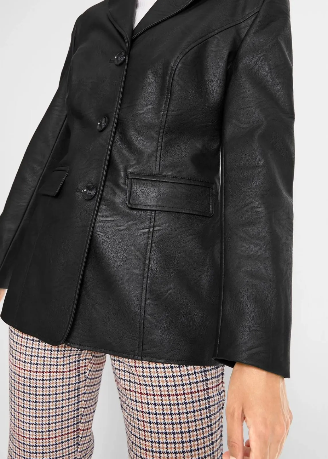 bonprix Jacken & Mäntel|Bekleidung·Hosen^Lederimitat-Longblazer schwarz