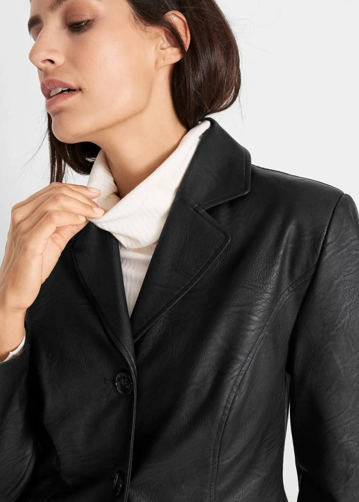 bonprix Jacken & Mäntel|Bekleidung·Hosen^Lederimitat-Longblazer schwarz