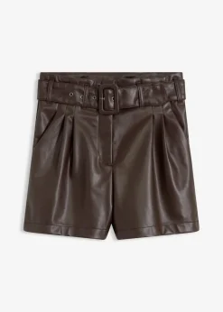bonprix Hosen|Shorts^Lederimitat-Shorts mit Gürtel dunkelbraun
