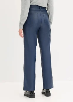 bonprix Bekleidung·Kleider|Hosen^Lederimitat-straight Leg Hose mit Biese dunkelblau