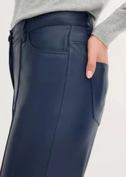 bonprix Bekleidung·Kleider|Hosen^Lederimitat-straight Leg Hose mit Biese dunkelblau