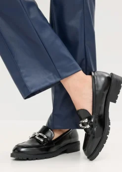 bonprix Bekleidung·Kleider|Hosen^Lederimitat-straight Leg Hose mit Biese dunkelblau