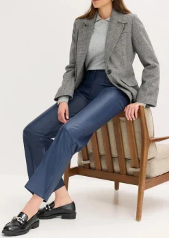 bonprix Bekleidung·Kleider|Hosen^Lederimitat-straight Leg Hose mit Biese dunkelblau