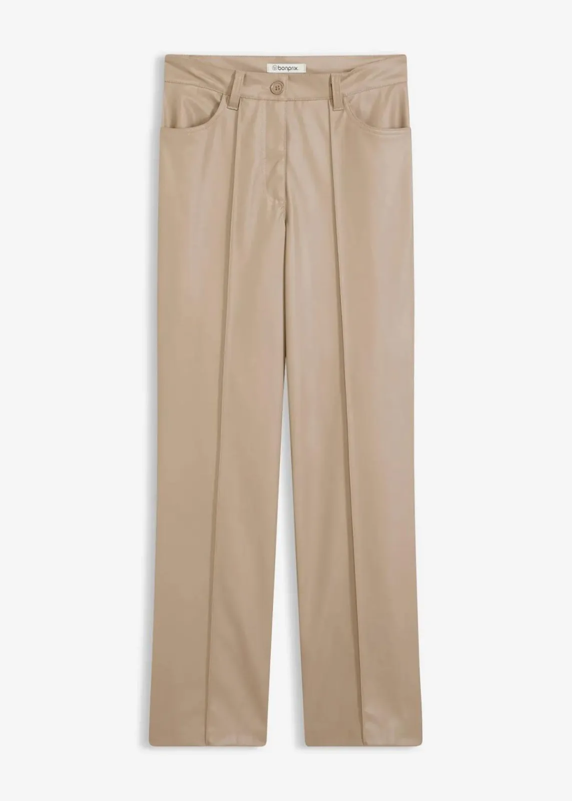 bonprix Hosen|Bekleidung·Kleider^Lederimitat-straight Leg Hose mit Biese taupe