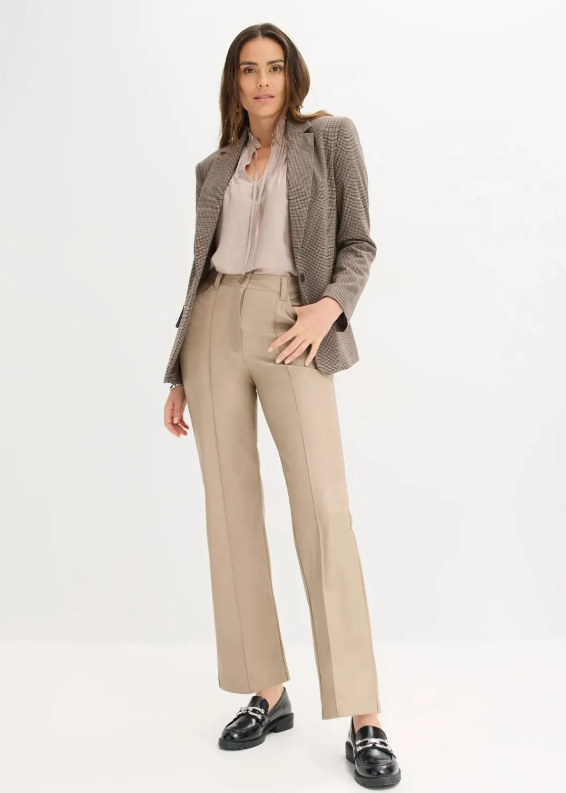 bonprix Hosen|Bekleidung·Kleider^Lederimitat-straight Leg Hose mit Biese taupe