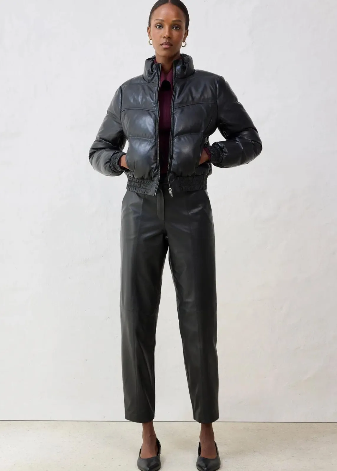 bonprix Bekleidung·Hosen|Premium^Leder-Steppjacke aus Lammnappa schwarz