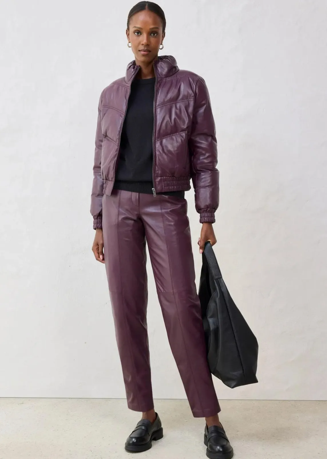 bonprix Jacken & Mäntel|Premium^Leder-Steppjacke aus Lammnappa weinrot