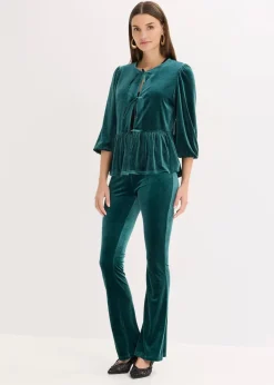bonprix Hosen^Leggings aus softem Samt tiefgrün