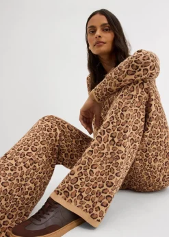 bonprix Bekleidung·Kleider|Nachhaltigere Materialien^Leggings aus Strick dunkelbraun leo bedruckt