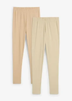 bonprix Basics|Bekleidung·Kleider^Leggings (2er-Pack) rauchkhaki/saharabeige