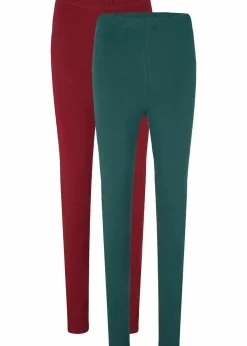 bonprix Hosen|Basics^Leggings (2er-Pack) rubinrot+tiefgrün