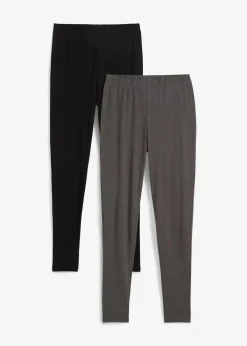 bonprix Basics|Bekleidung·Kleider^Leggings (2er-Pack) anthrazit meliert + schwarz