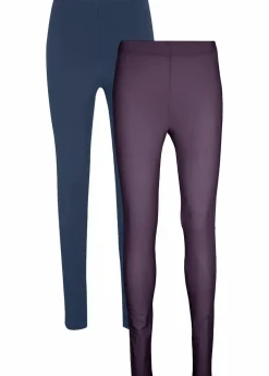bonprix Hosen|Basics^Leggings (2er-Pack) dunkelblau+pflaume