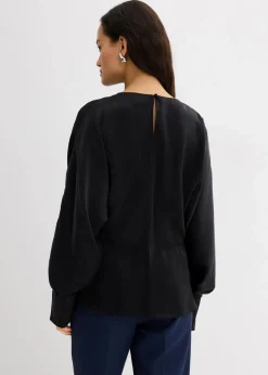 bonprix Bekleidung·Jacken & Mäntel|Blusen & Tuniken^Leicht glänzendes Blusenshirt aus Viskose-Mix schwarz