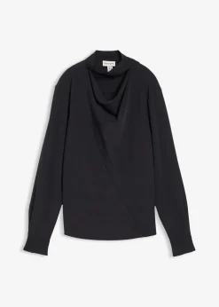 bonprix Bekleidung·Jacken & Mäntel|Blusen & Tuniken^Leicht glänzendes Blusenshirt schwarz