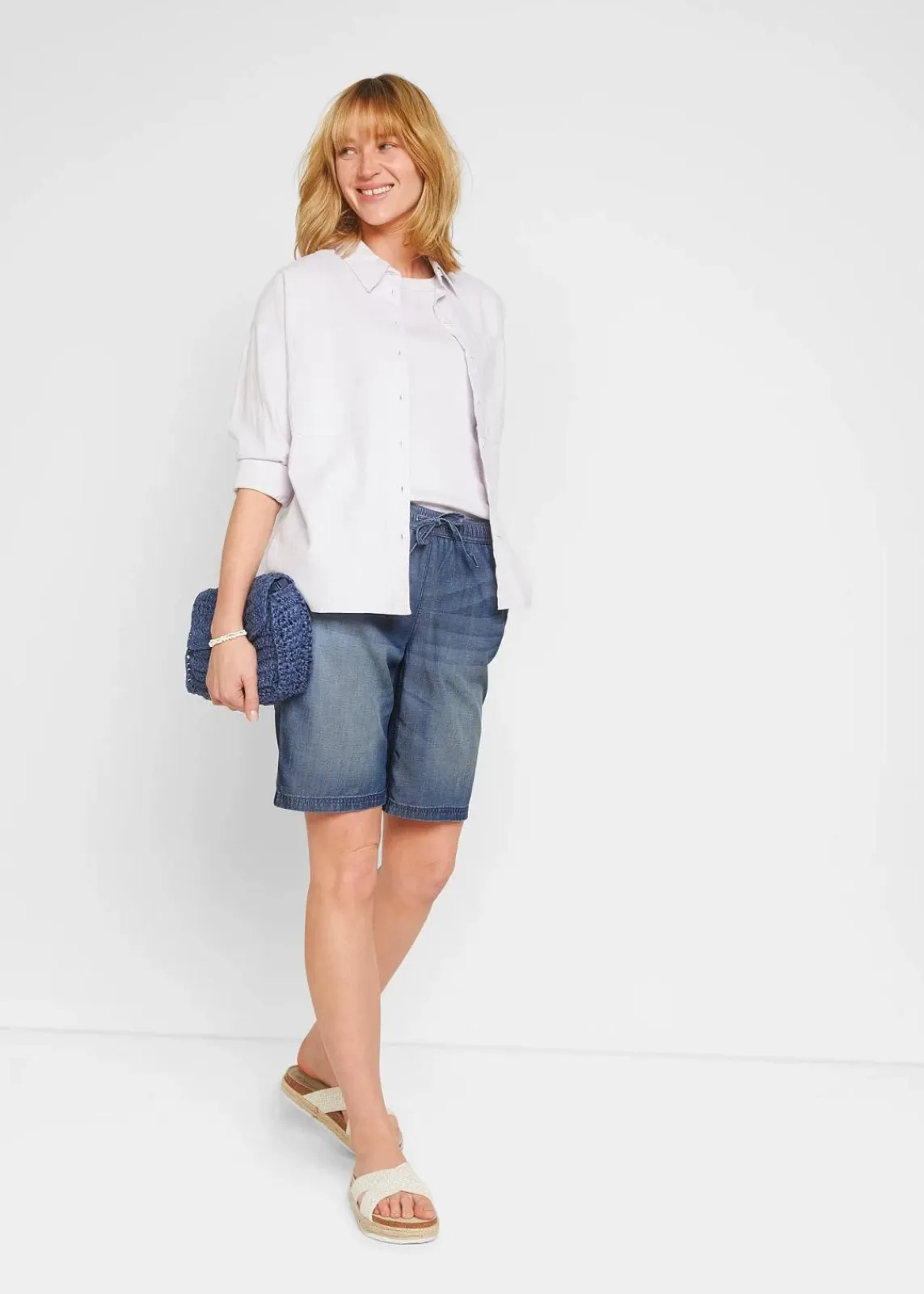 bonprix Bekleidung·Outdoorbekleidung|Shorts^Leichte Denim-Hose mit Leinen blau denim