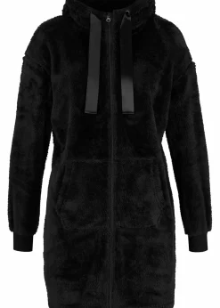 bonprix Wäsche·Homewear|Bekleidung·Strickmode^Leichte Loungewear Kuschel-Long-Fleecejacke mit Kapuze schwarz