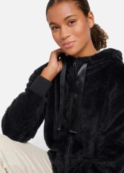 bonprix Wäsche·Homewear|Bekleidung·Strickmode^Leichte Loungewear Kuschel-Long-Fleecejacke mit Kapuze schwarz