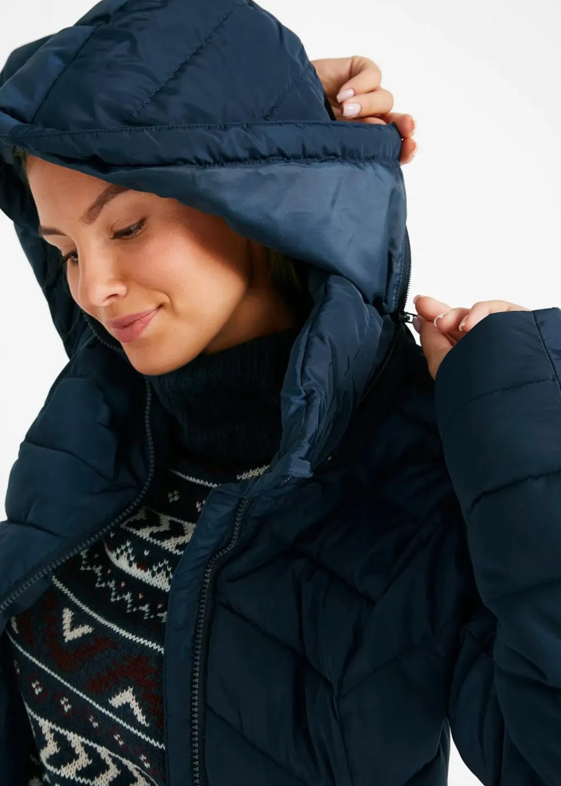 bonprix Jacken & Mäntel|Bekleidung·Hosen^Leichte Steppjacke mit abnehmbarer Kapuze dunkelblau