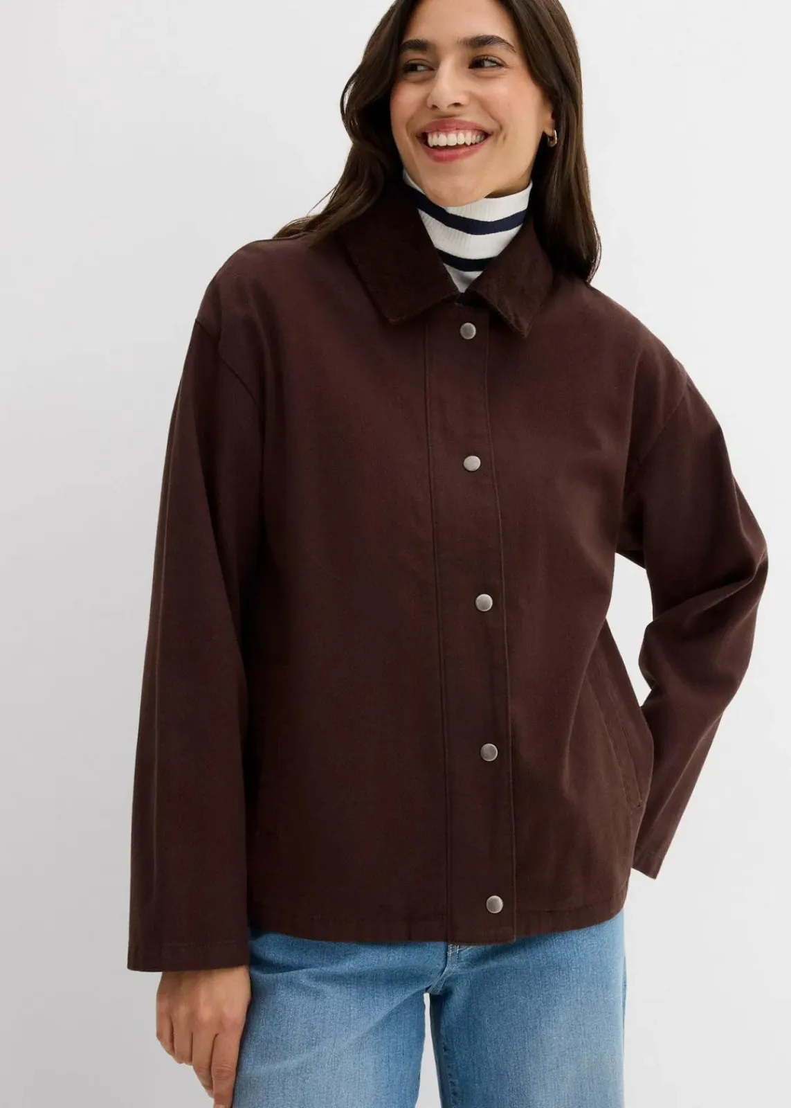 bonprix Bekleidung·Hosen|Jacken & Mäntel^leichte Twill-Jacke mit Cordkragen dunkelbraun