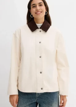 bonprix Jacken & Mäntel|Bekleidung·Hosen^leichte Twill-Jacke mit Cordkragen naturbeige