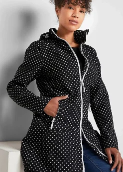 bonprix Jacken & Mäntel^Leichte, wasserabweisende Softshell-Langjacke schwarz gepunktet