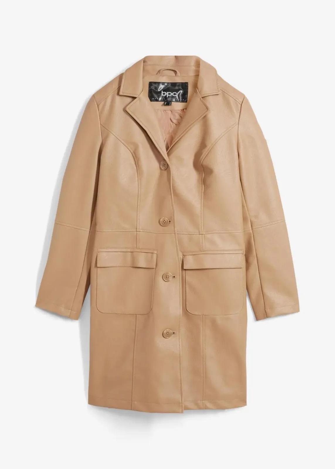 bonprix Bekleidung·Hosen|Jacken & Mäntel^Leichter Lederimitat-Mantel mit Revers, tailliert cognac