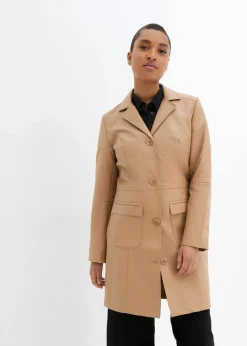 bonprix Bekleidung·Hosen|Jacken & Mäntel^Leichter Lederimitat-Mantel mit Revers, tailliert cognac