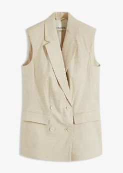 bonprix Blazer|Bekleidung·Basics^Leinen-Blazer ohne Arm hellsand