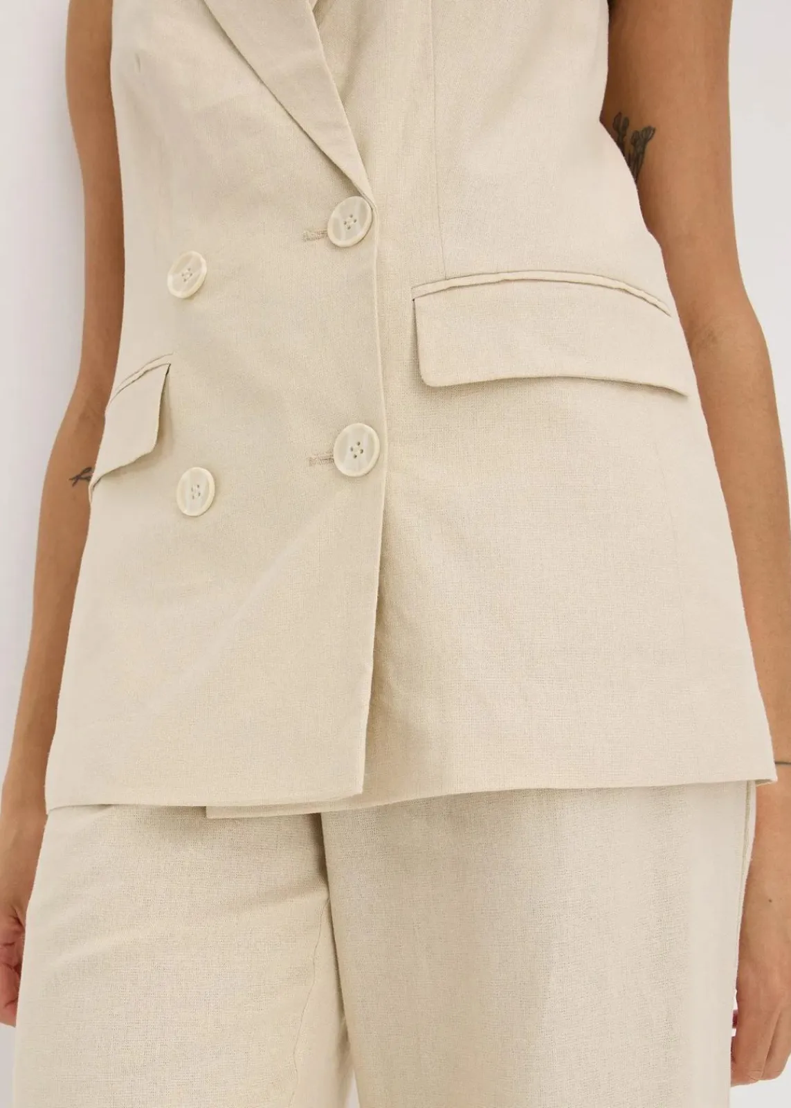 bonprix Blazer|Bekleidung·Basics^Leinen-Blazer ohne Arm hellsand